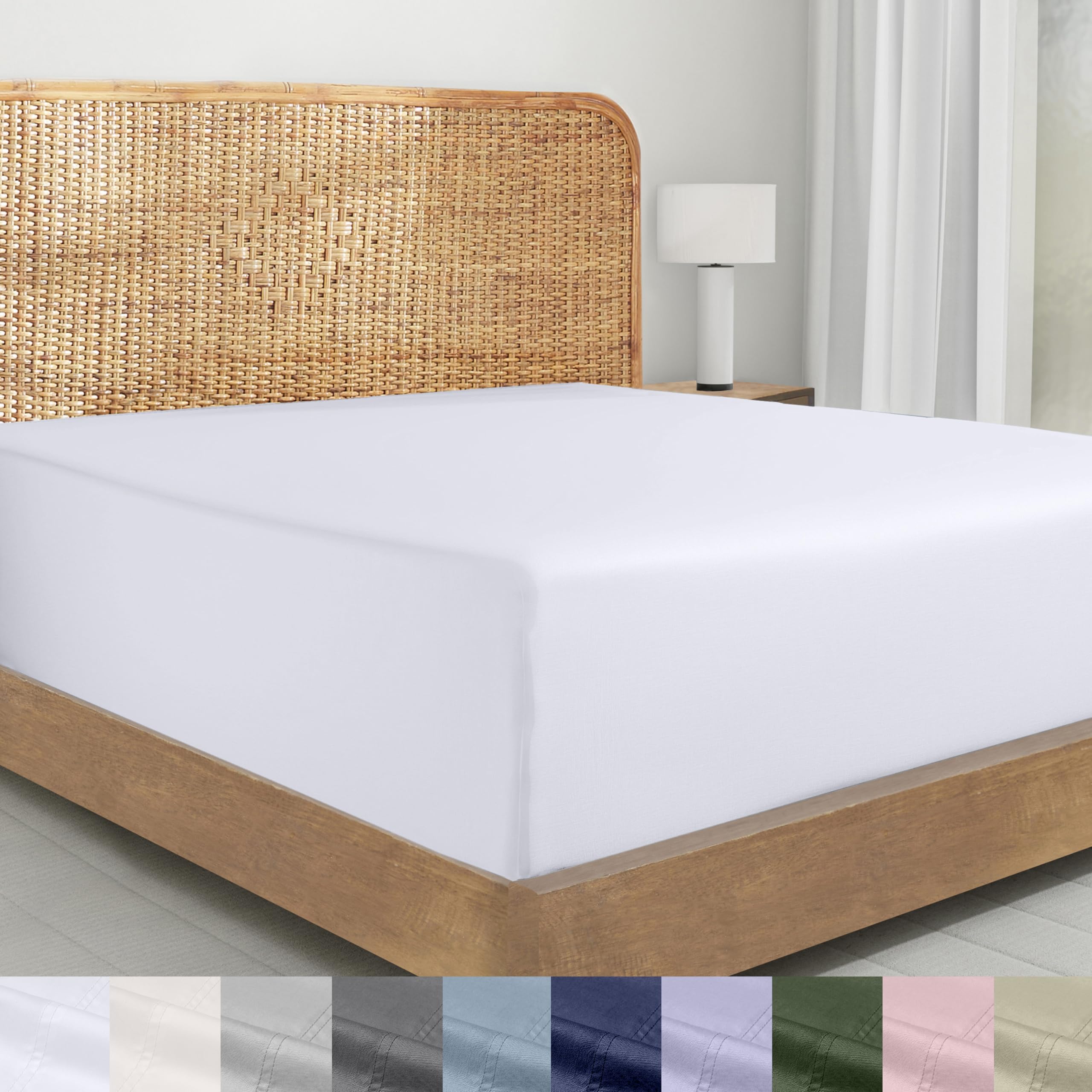 California Design Den fitted sheet front packaging showing white color and organic label, clearly identified