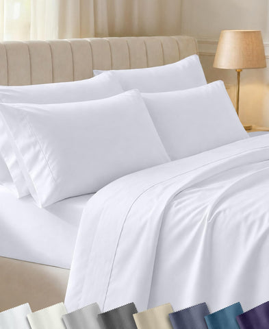 California Design Den front packaging of white sheet set showing contents and award