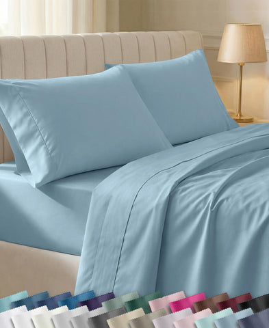 California Design Den front view of full sheet set showing neat fit and color benefit of polished look