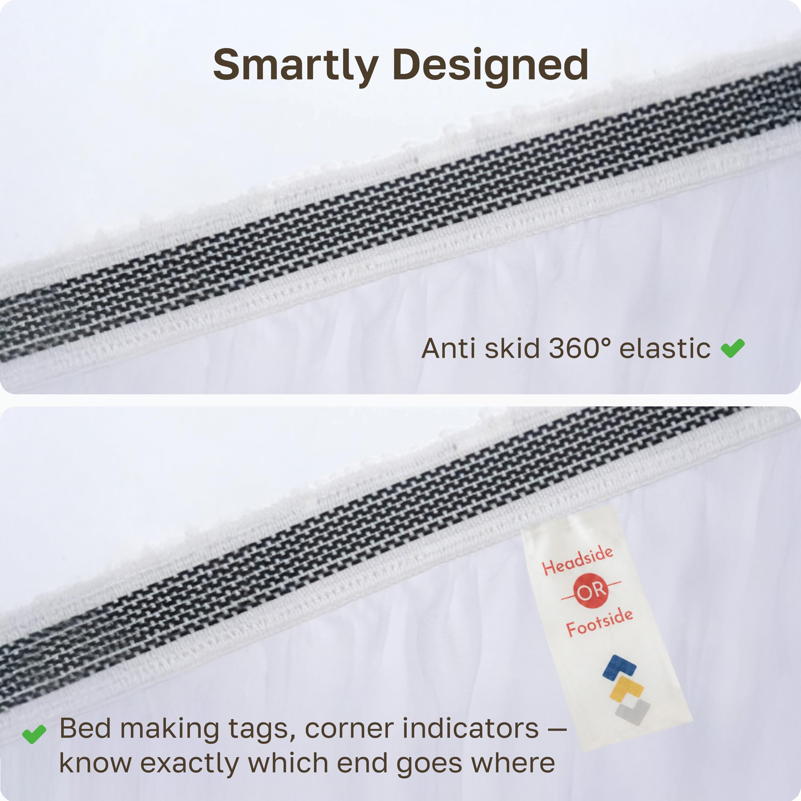 California Design Den head and foot labels close-up making bed-making faster and more precise