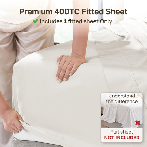 California Design Den ivory fitted sheet styled on bed providing elegant neutral backdrop