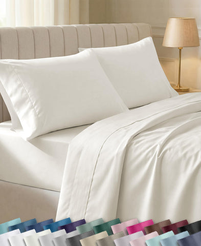 California Design Den front view of sheet set packaging shows award and benefits