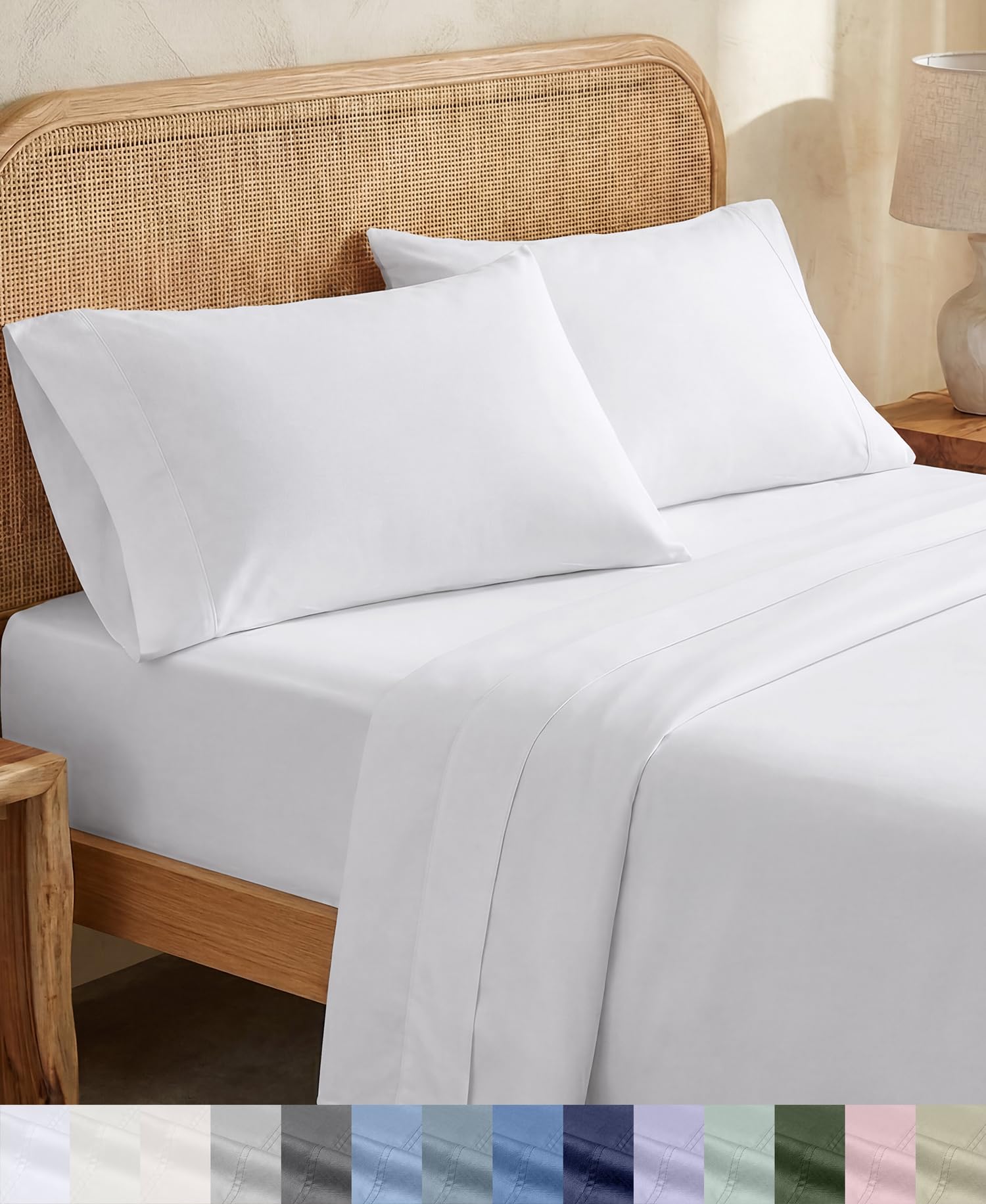 California Design Den white king sheets front packaging showing set contents and benefits