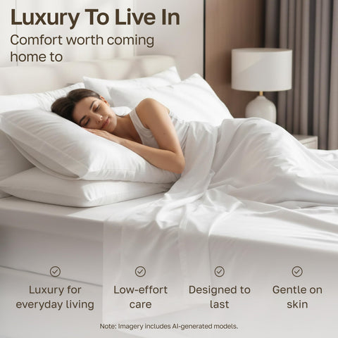 California Design Den king bed dressed with sheets in a styled bedroom illustrating luxurious comfort