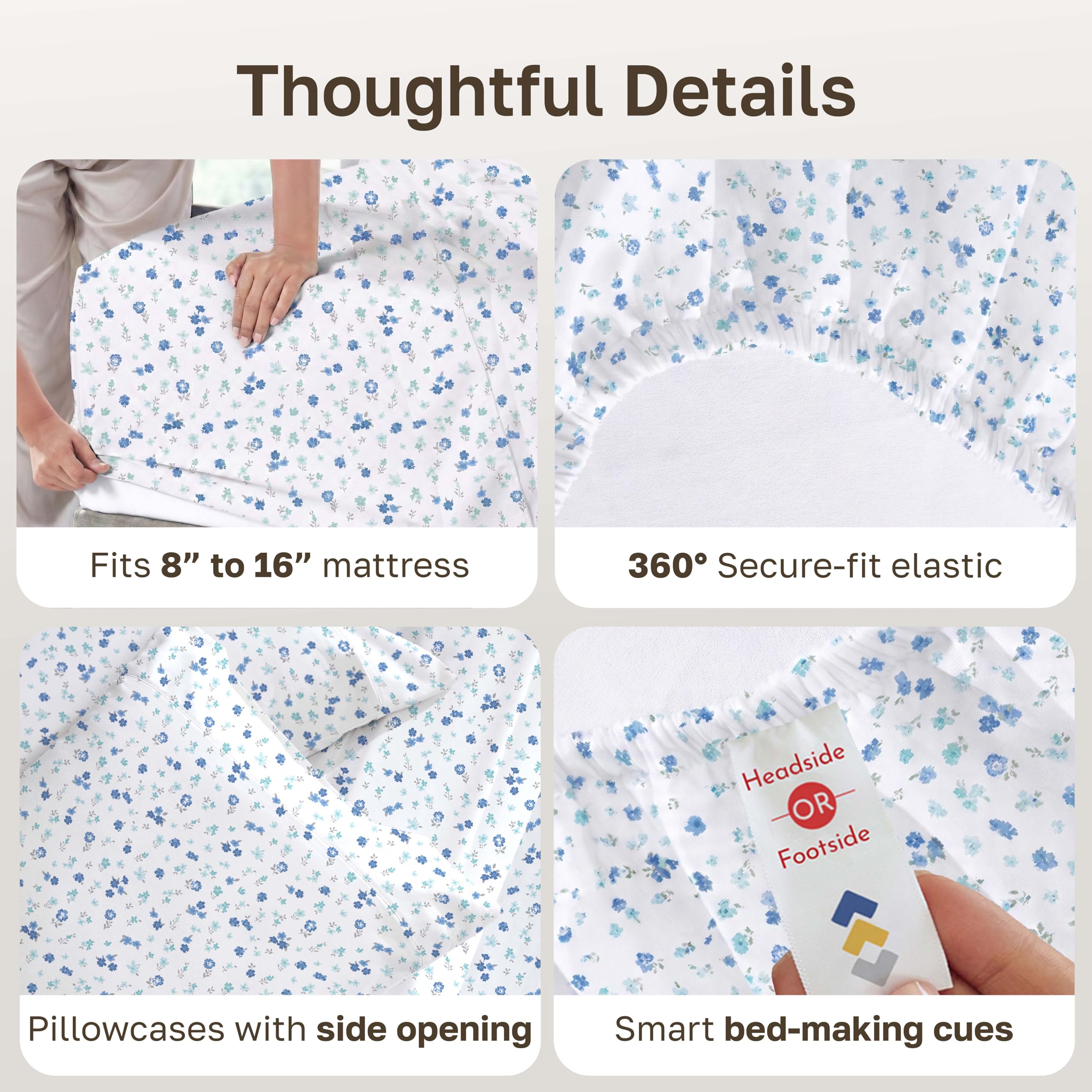 California Design Den pattern detail blue floral print adding fresh bedroom look