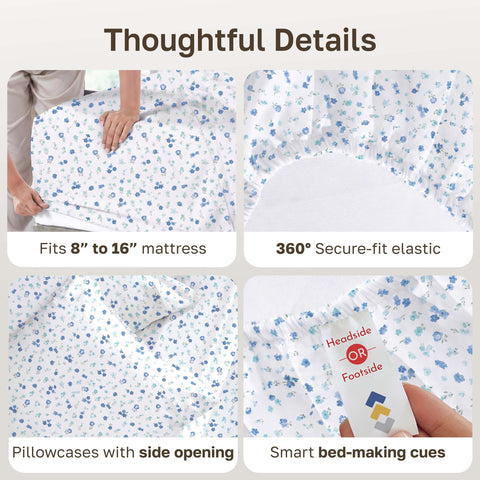 California Design Den pattern detail blue floral print adding fresh bedroom look