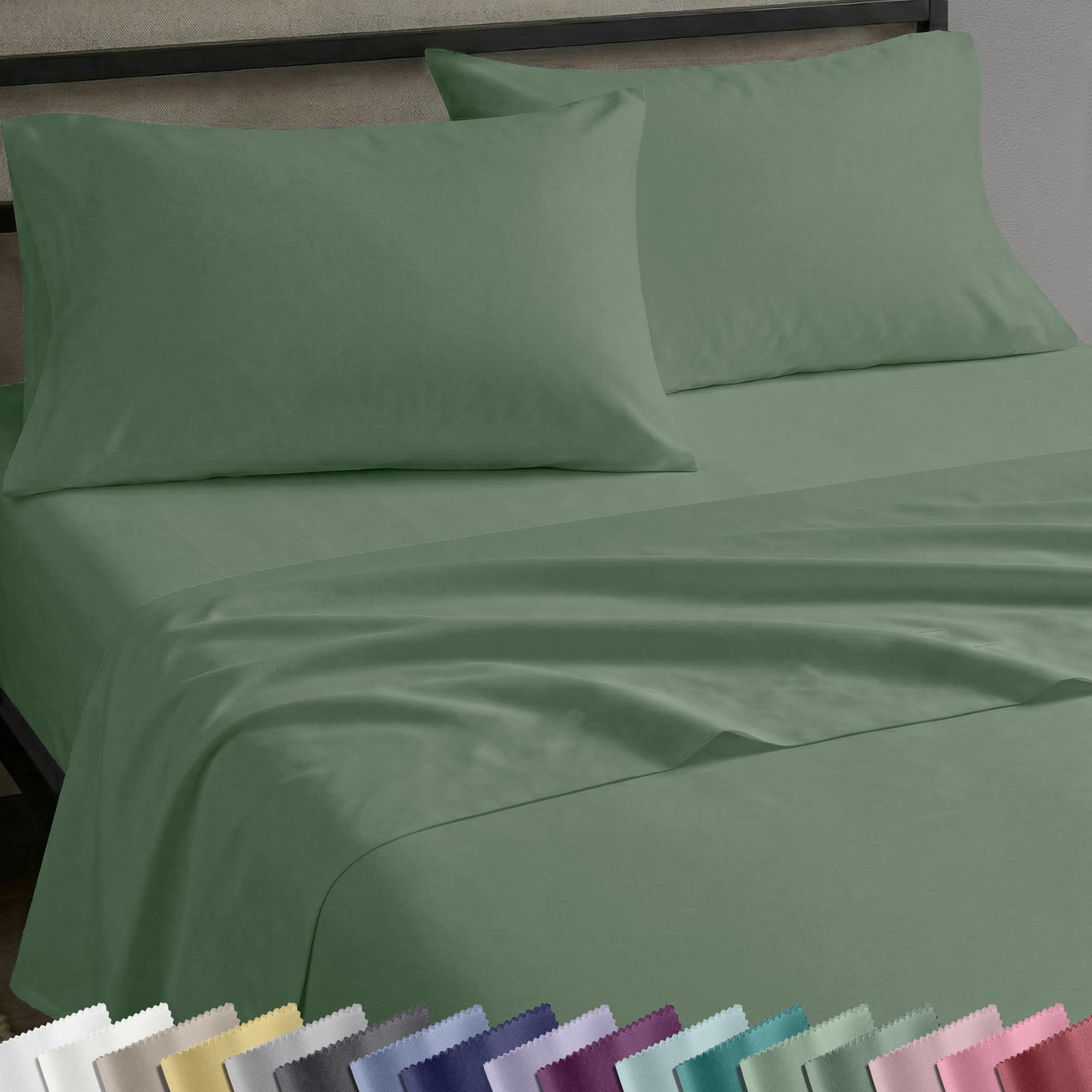California Design Den folded set front view showing pine green color and neat presentation