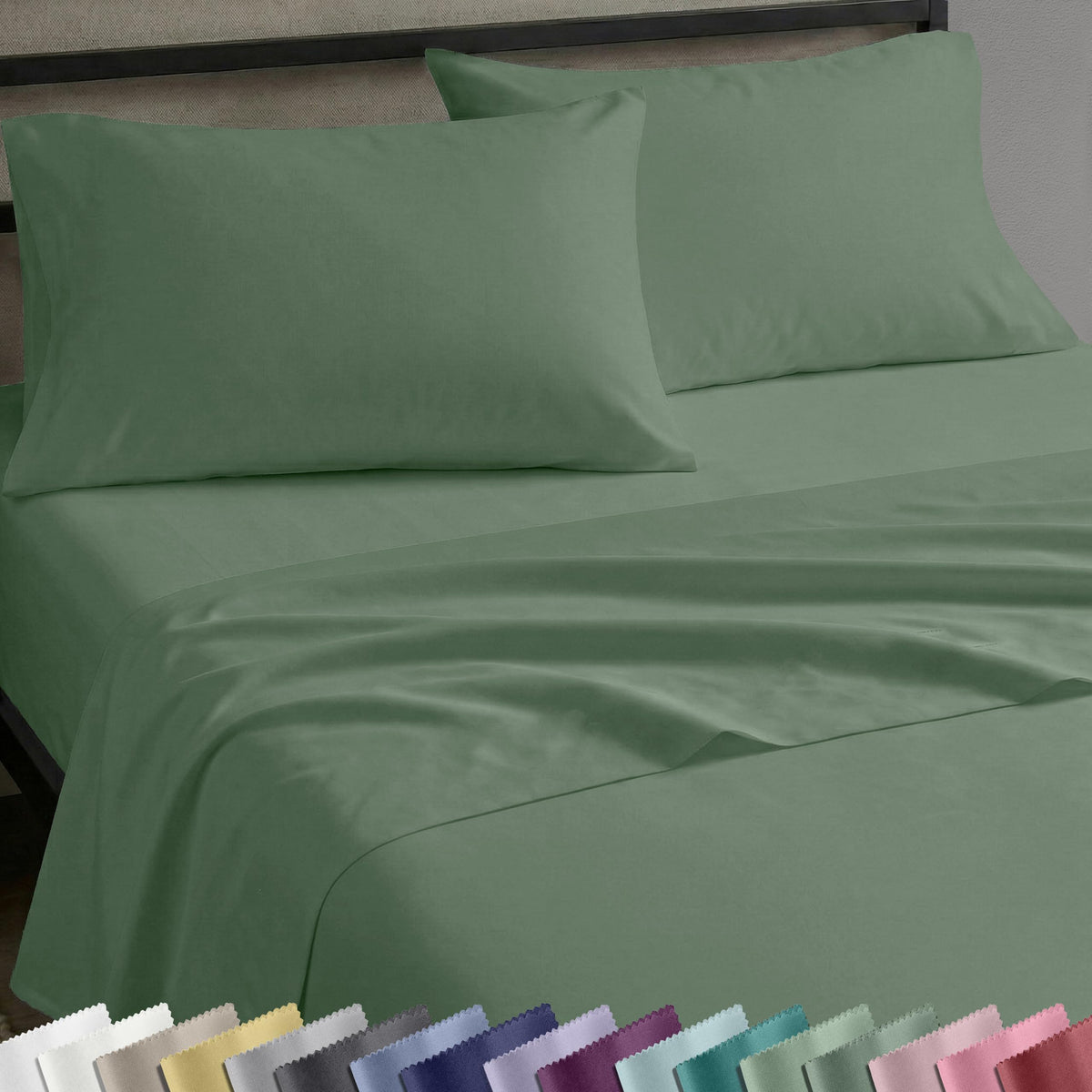 California Design Den folded set front view showing pine green color and neat presentation