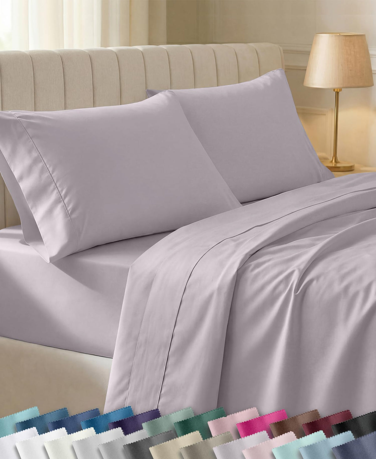 California Design Den flat sheet front view showing smooth sateen finish and neat hem