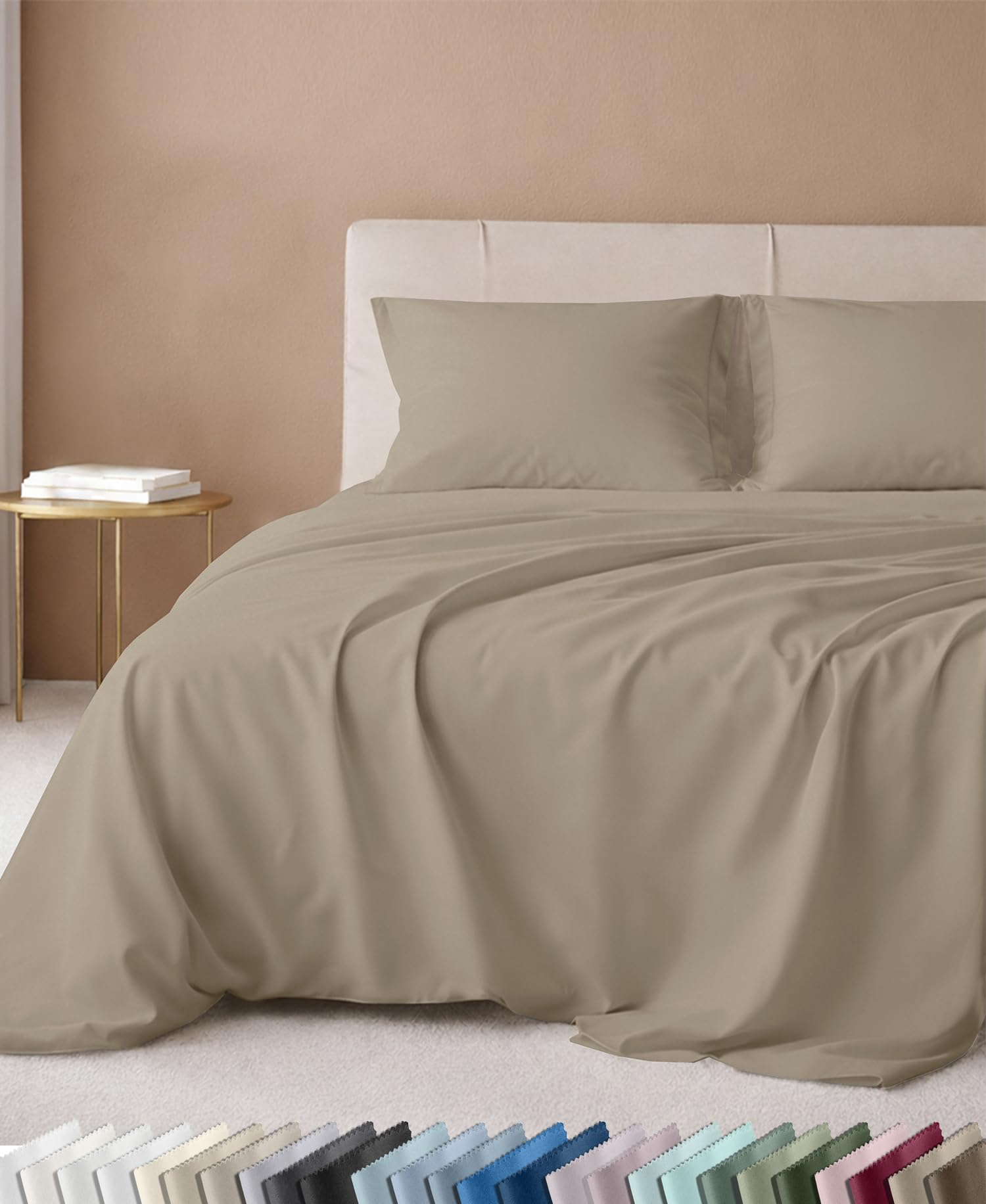 California Design Den front packaging showing cool taupe sheets and brand