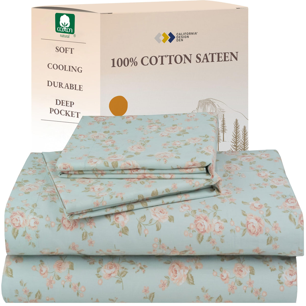 California Design Den front packaging showing vintage rose design and benefits