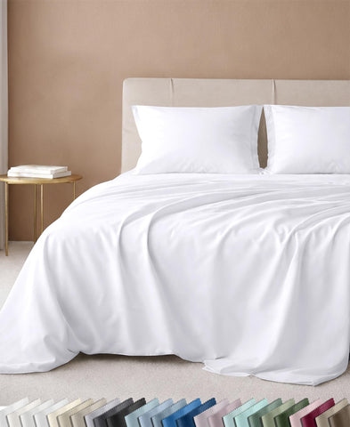 California Design Den front packaging showing white king sheet set and award badges