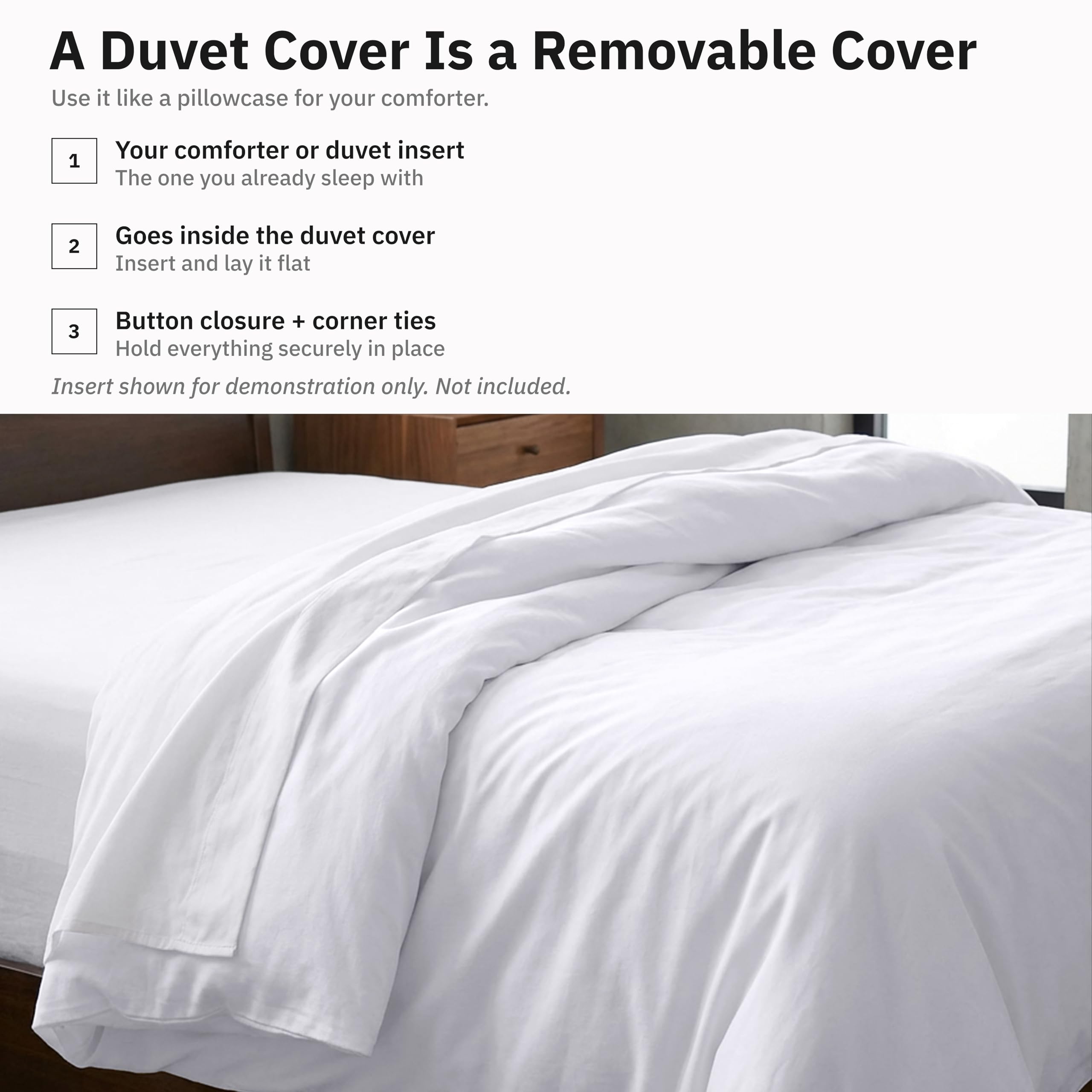 California Design Den duvet cover styled on bed conveying crisp hotel-like appearance