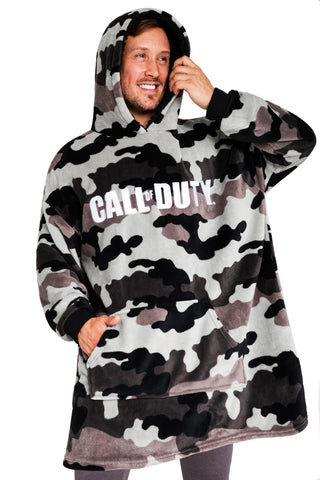 Call of Duty blanket hoodie front view showing oversized fit and camo design for warmth
