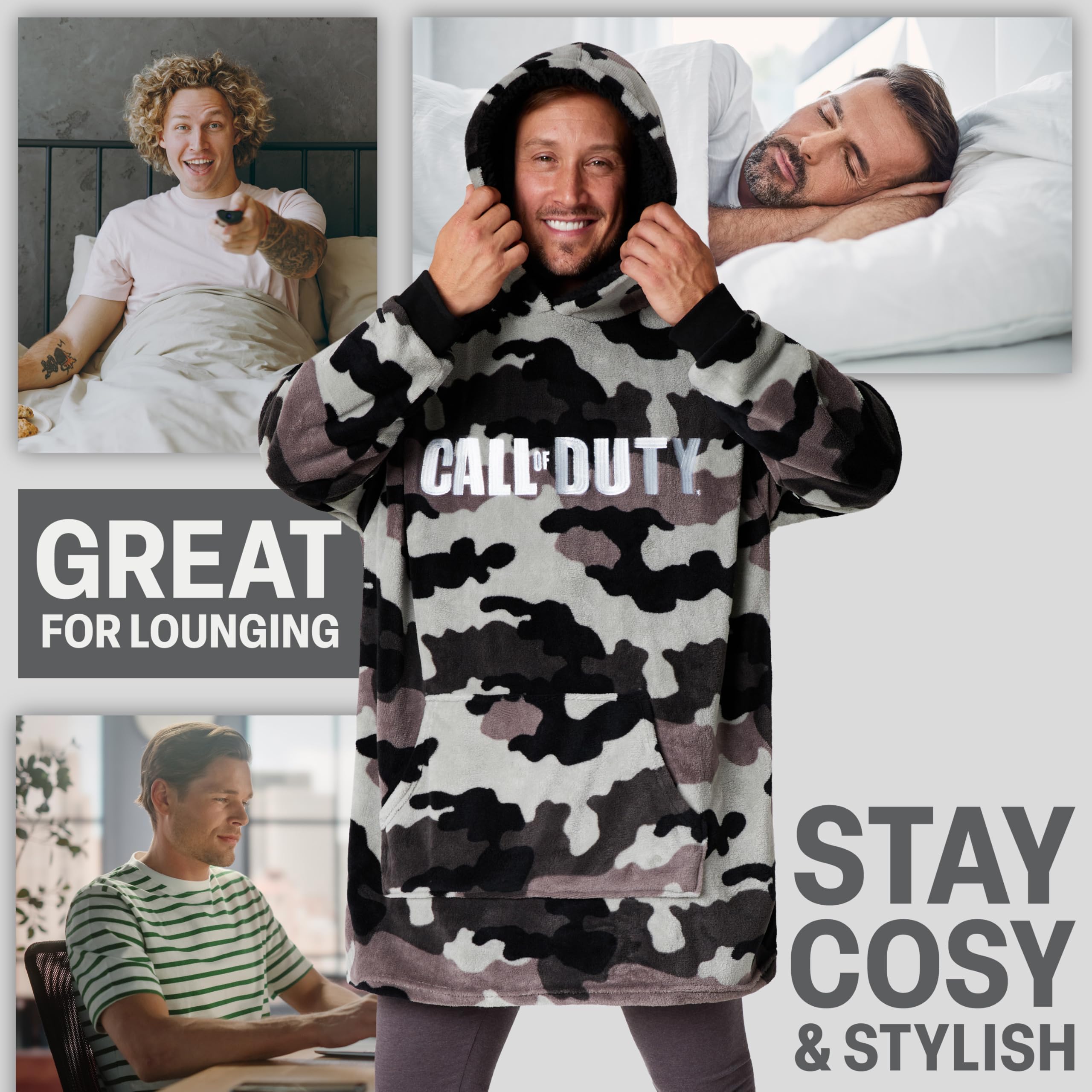 Call of Duty sherpa-lined hood close-up highlighting plush comfort and head warmth