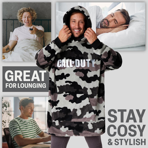 Call of Duty sherpa-lined hood close-up highlighting plush comfort and head warmth