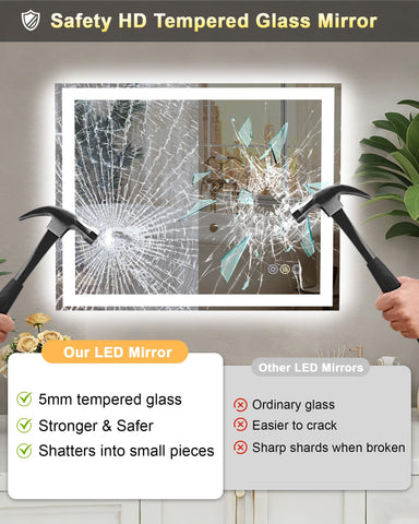 Callsky mirror staged in bathroom offering task and ambient lighting benefit