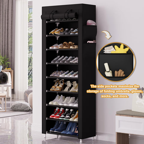 Calmootey in an entryway organizing shoes and saving floor space benefit