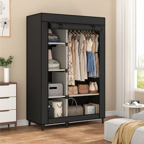 Calmootey front view showing full assembled closet and neat storage benefit