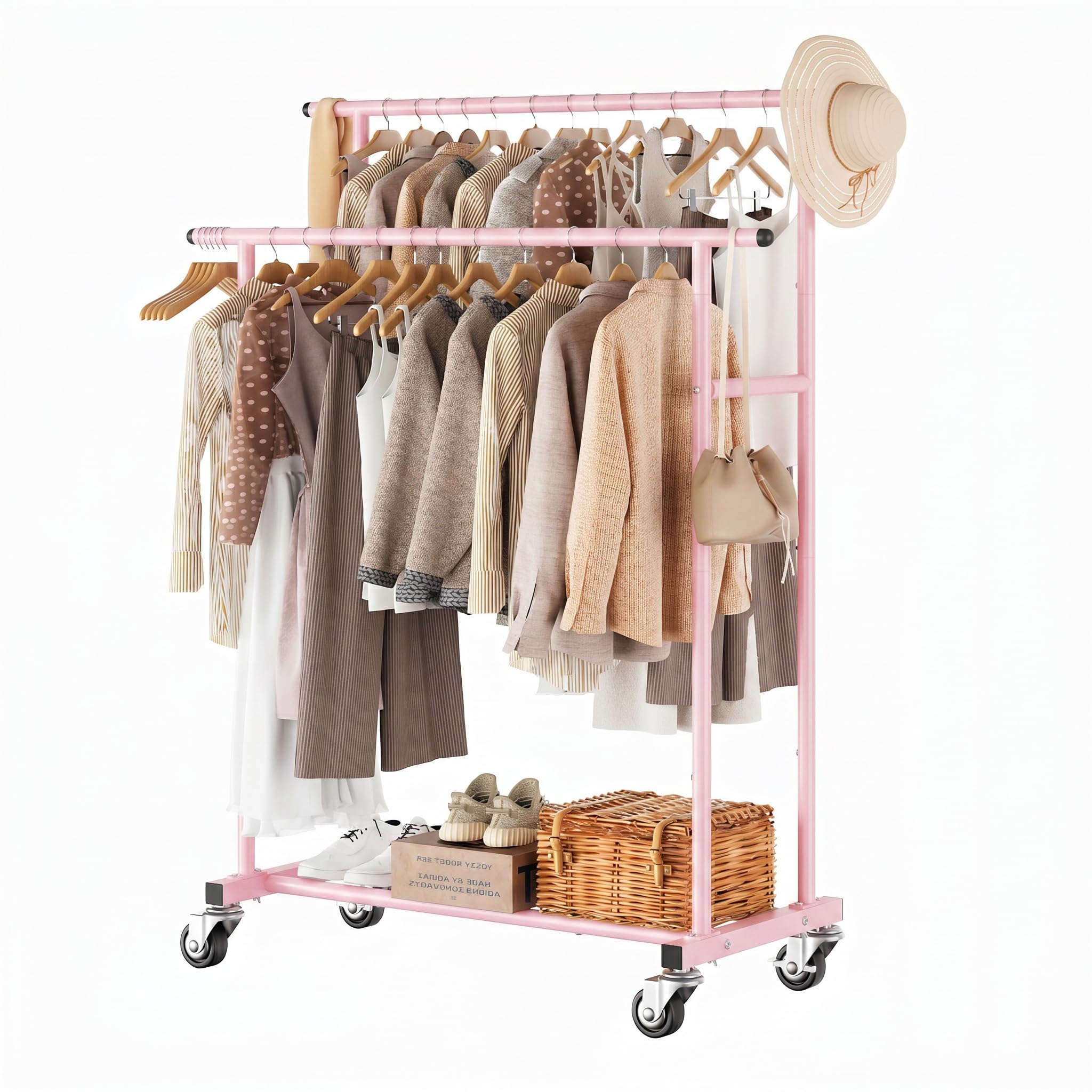 Calmootey front view of full rack showing organized garments and accessibility