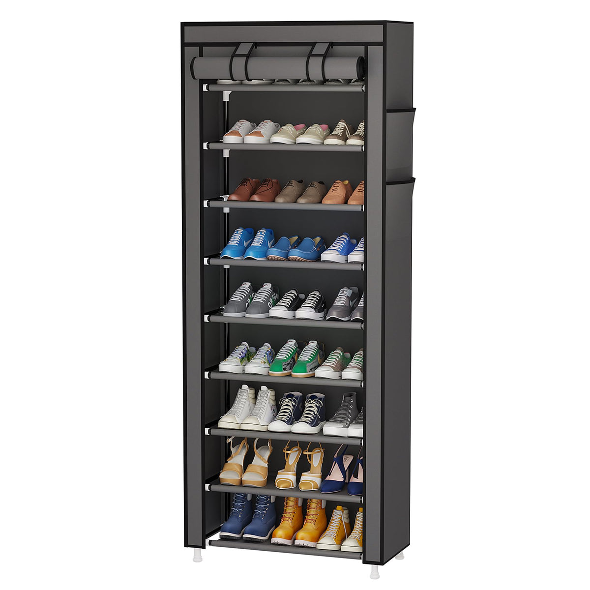 Calmootey front view showing organized shoes and space-saving benefit