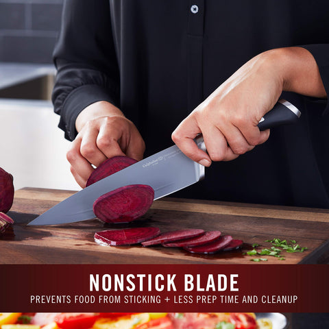 Calphalon closeup of nonstick blade ridge showing reduced food sticking