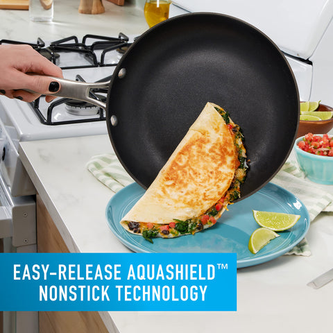 Calphalon close-up of AquaShield nonstick surface demonstrating easy food release
