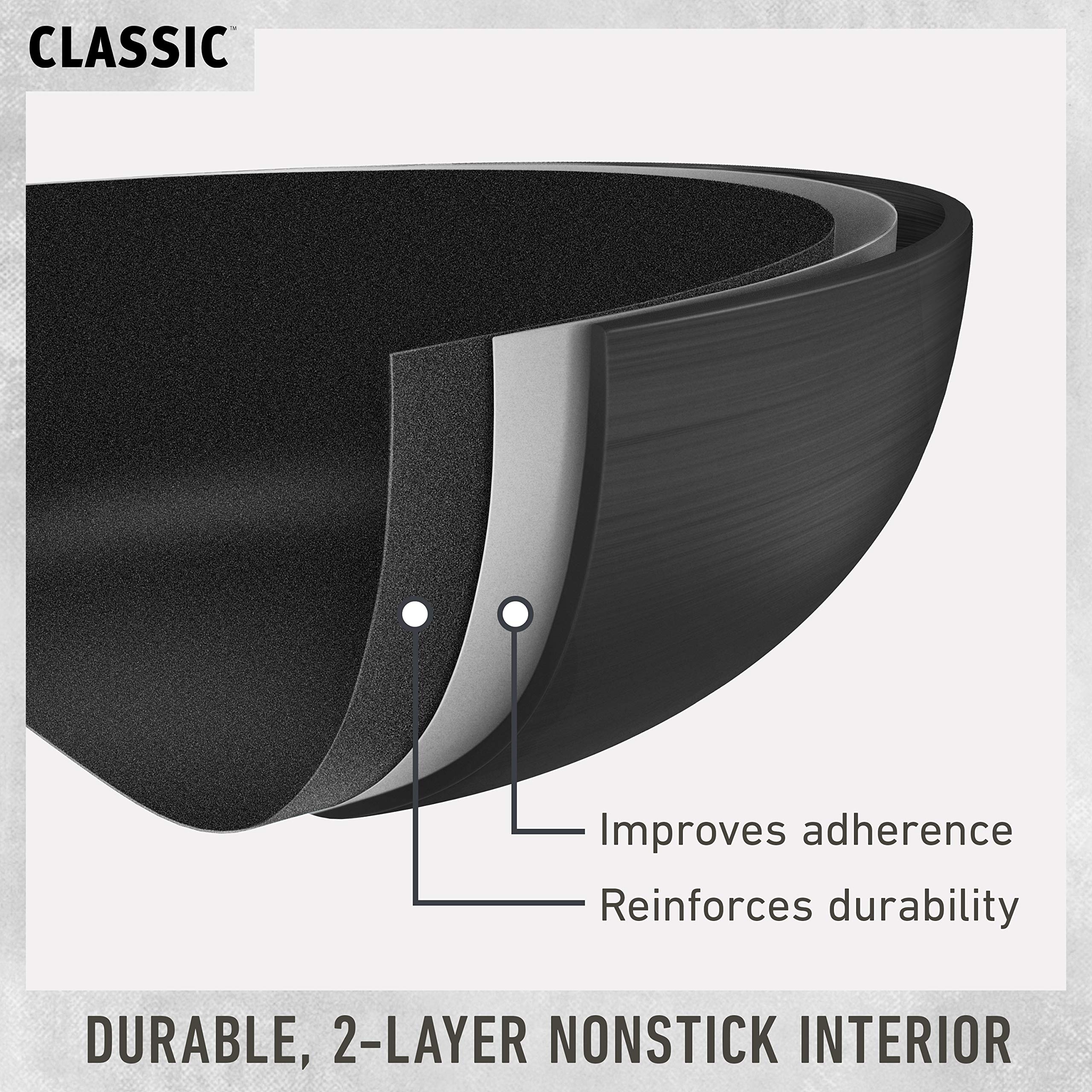 Calphalon close-up of dual-layer nonstick interior for easy food release