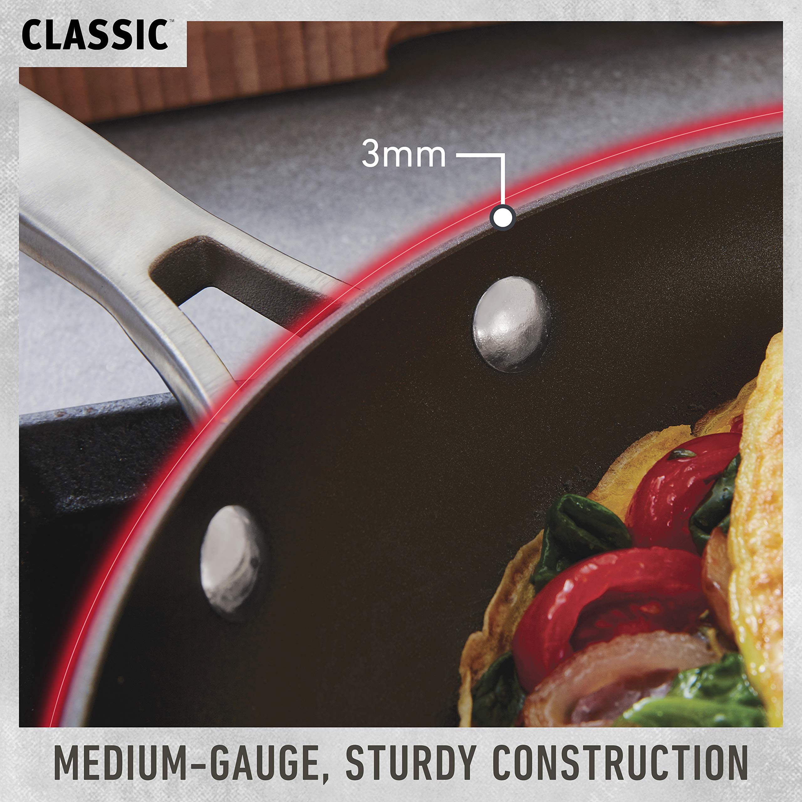 Calphalon frying an omelet in the pan demonstrating even cooking benefit