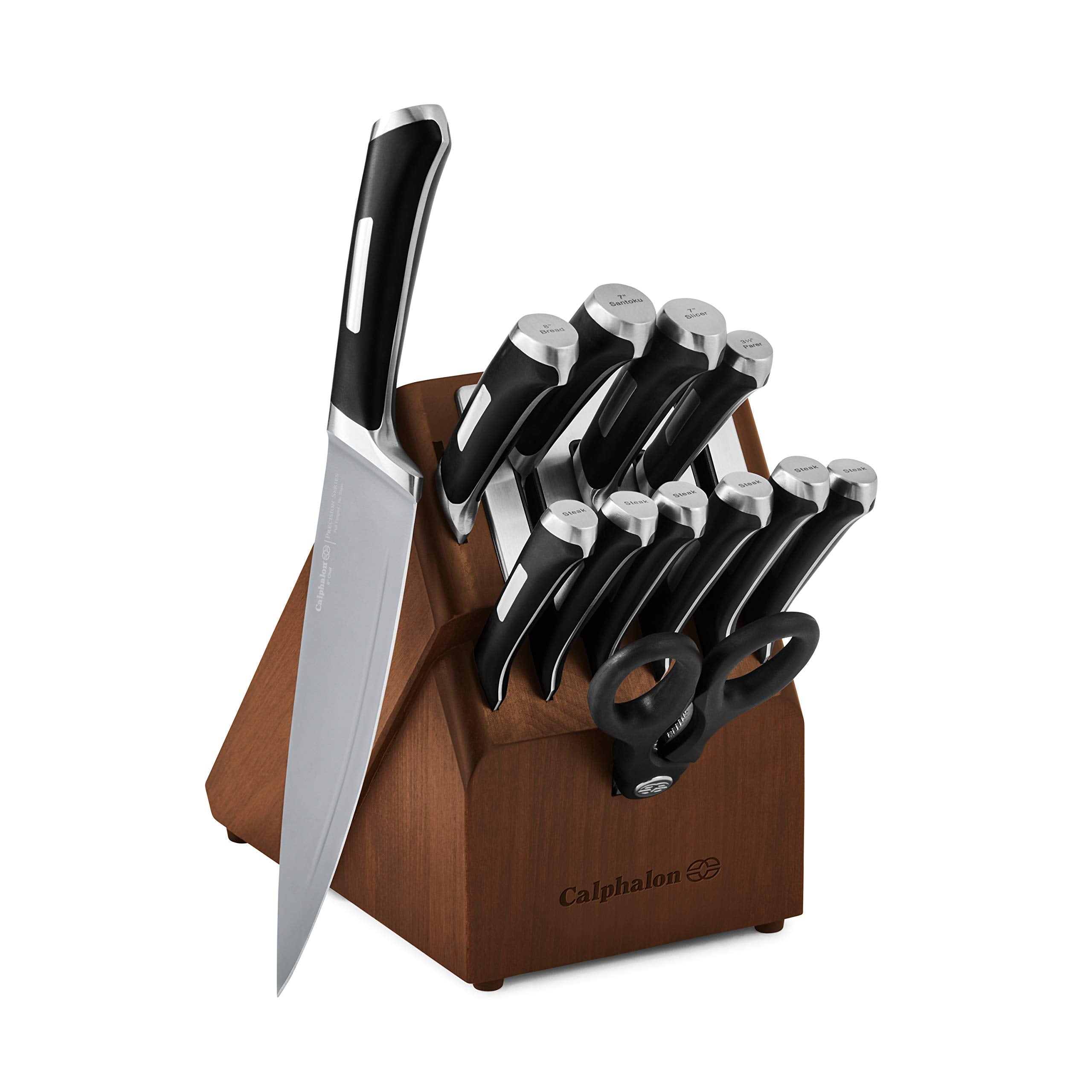 Calphalon front view of knife block showing organized set and convenience
