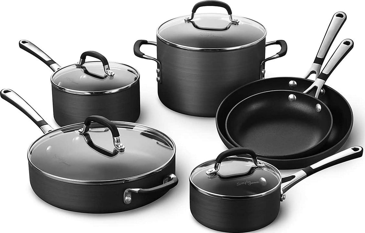 Calphalon front packaging showing the 10-piece set and included pieces for easy selection