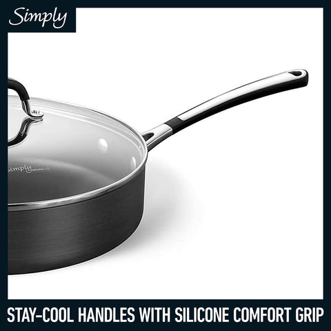 Calphalon silicone-wrapped handle close-up for a secure comfortable grip benefit