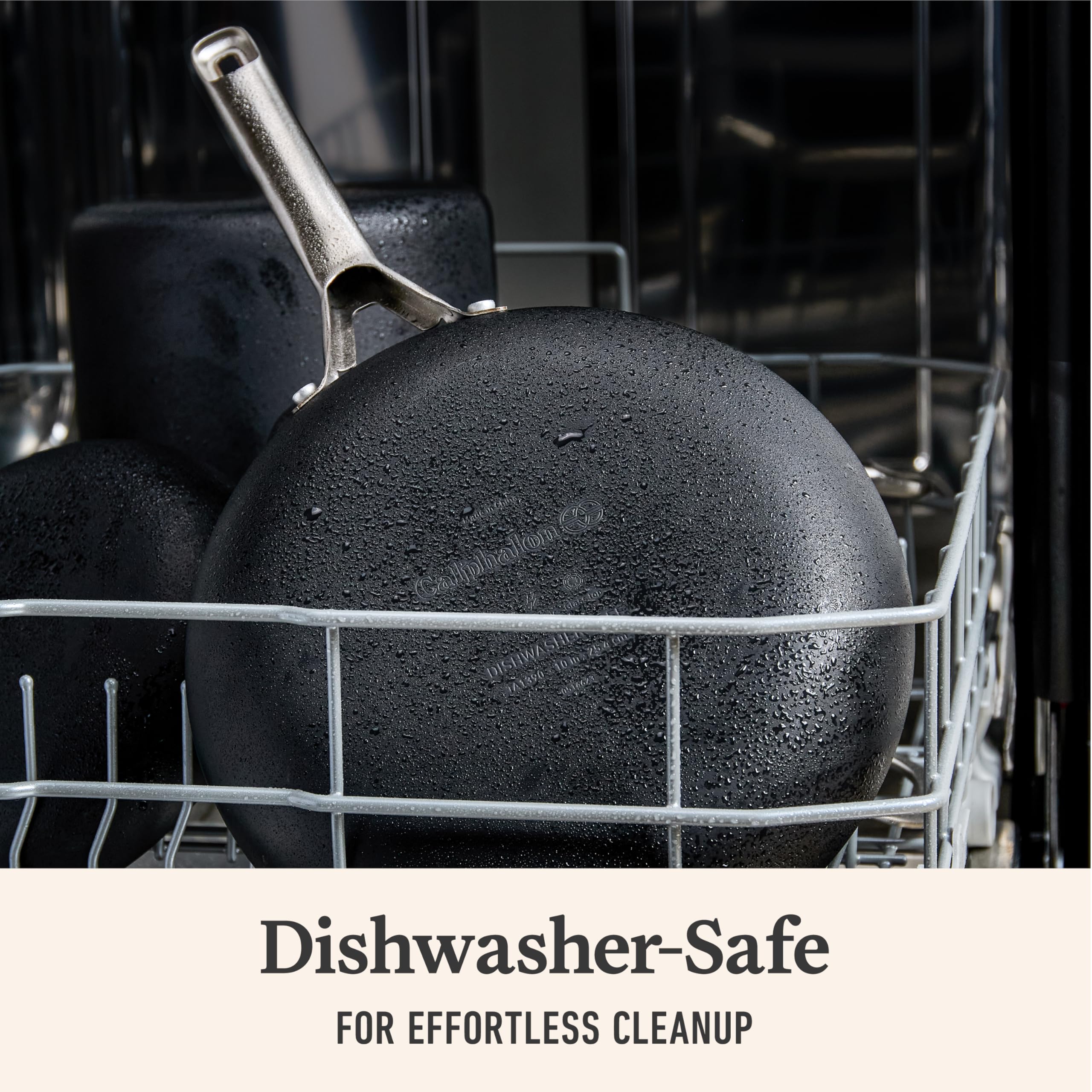 Calphalon stainless steel handle detail offering cool-touch handling benefit