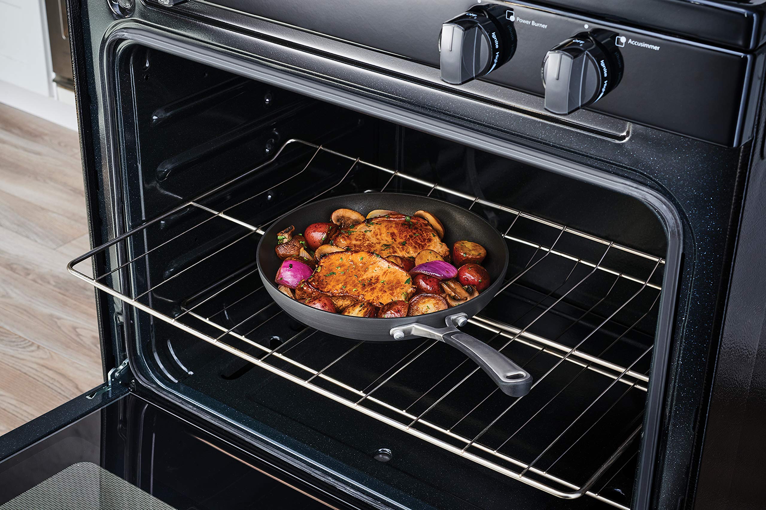 Calphalon cookware in kitchen lifestyle scene demonstrating stovetop-to-oven versatility