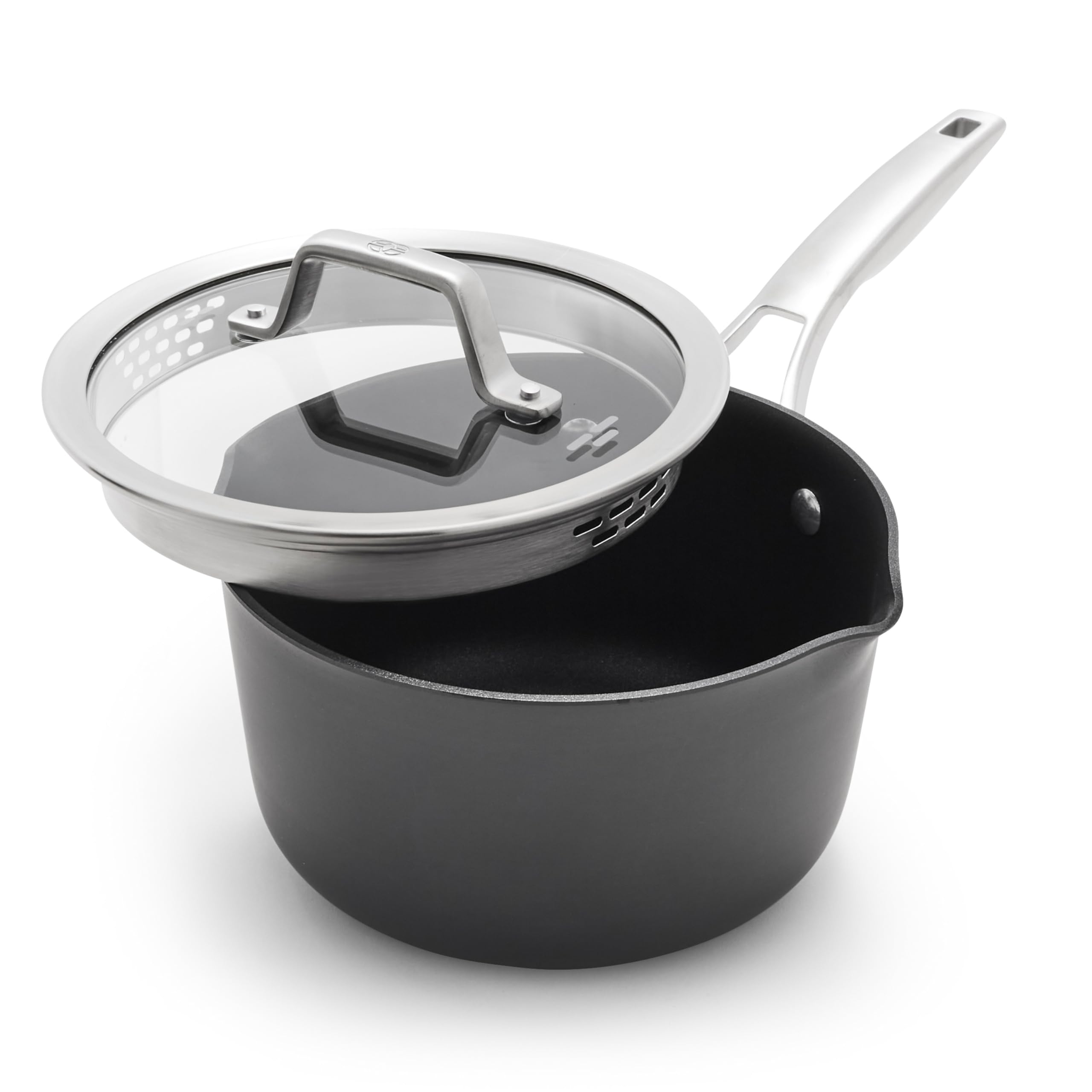 Calphalon Premier 3.5 qt front view showing durable exterior and lid, builds confidence