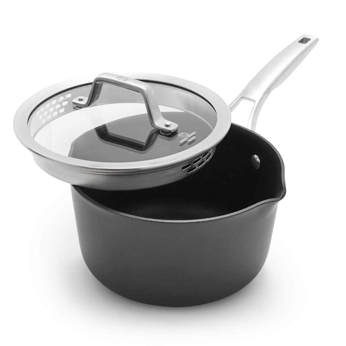 Calphalon Premier 3.5 qt front view showing durable exterior and lid, builds confidence