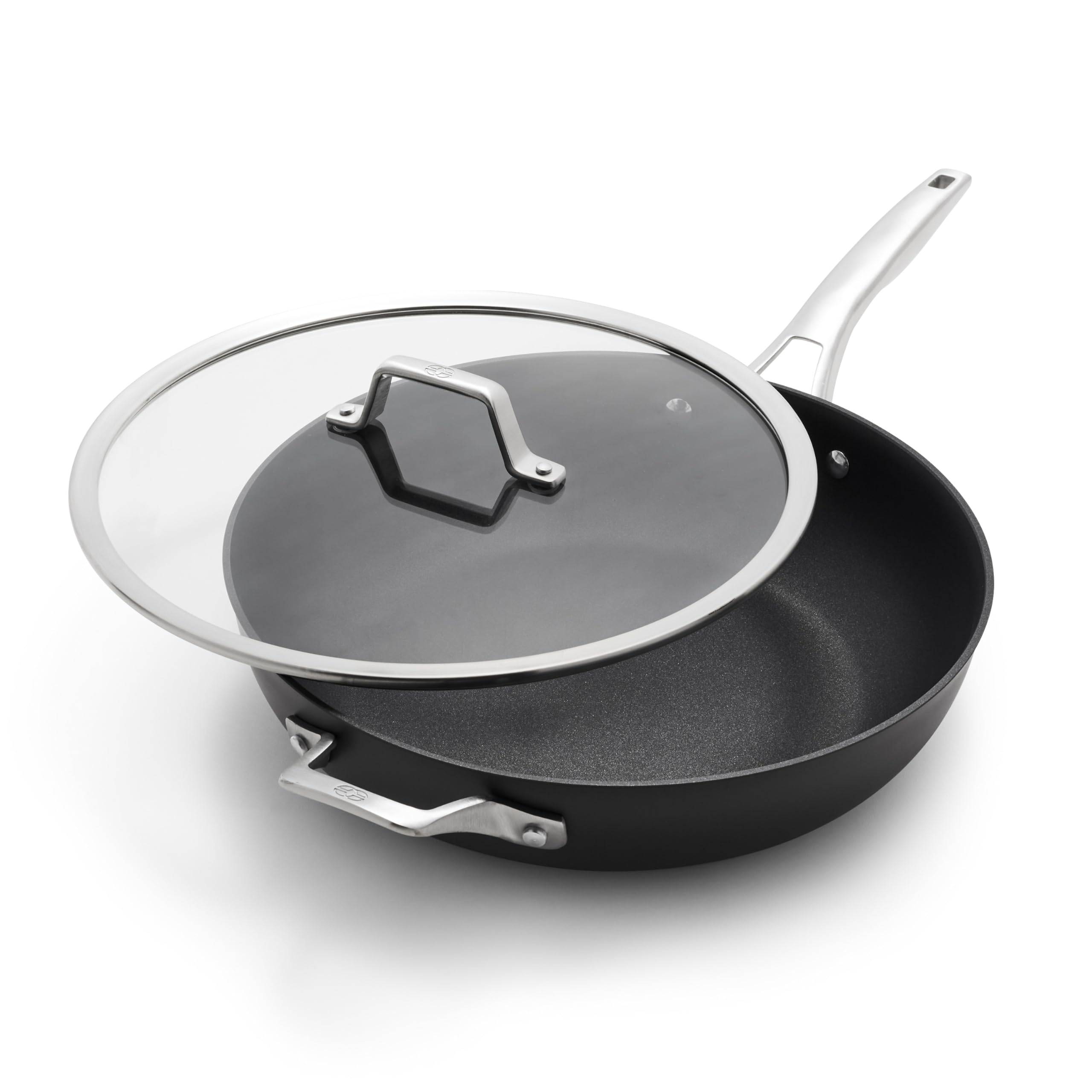 Calphalon Premier 13-inch front view showing durable hard-anodized finish and wide cooking surface
