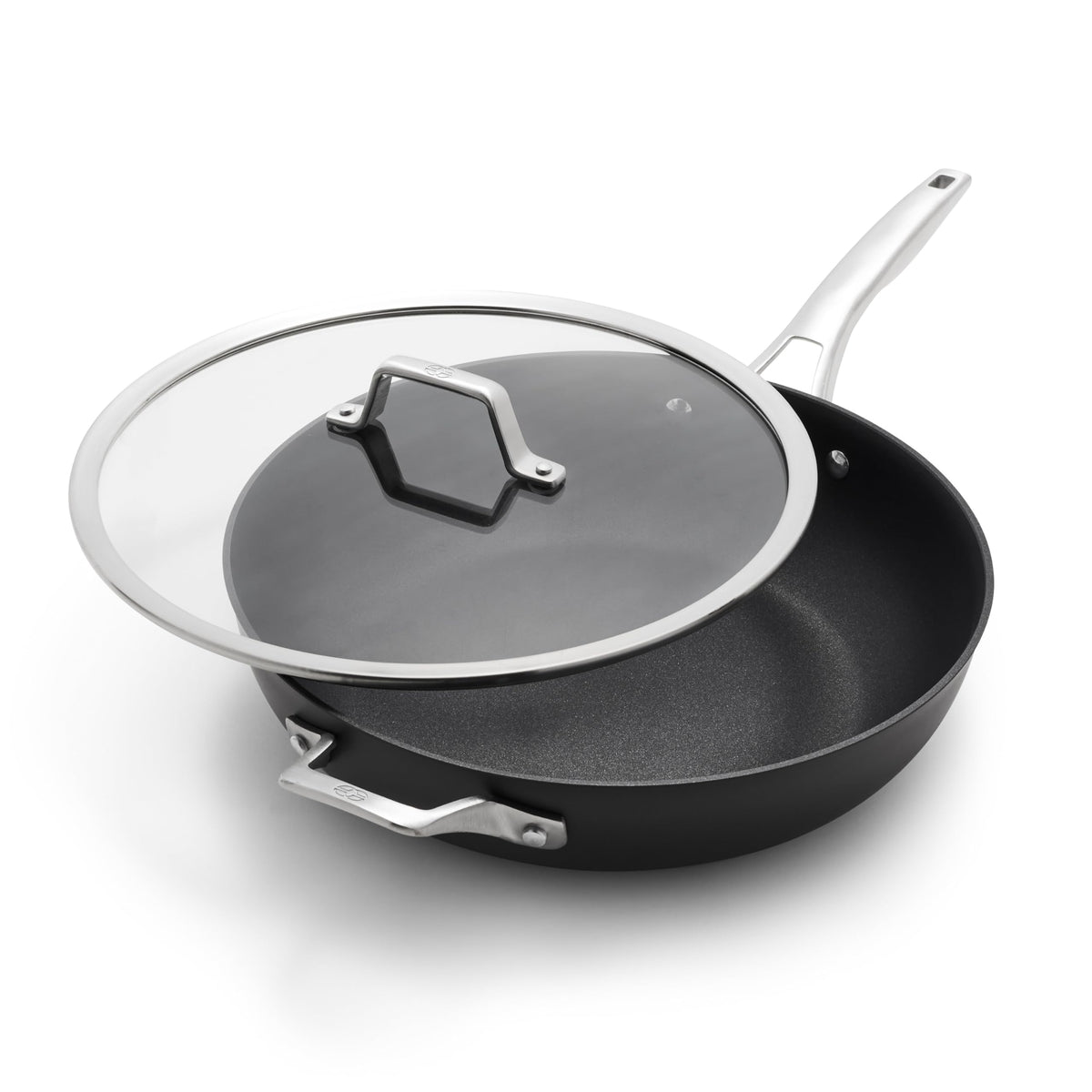 Calphalon Premier 13-inch front view showing durable hard-anodized finish and wide cooking surface