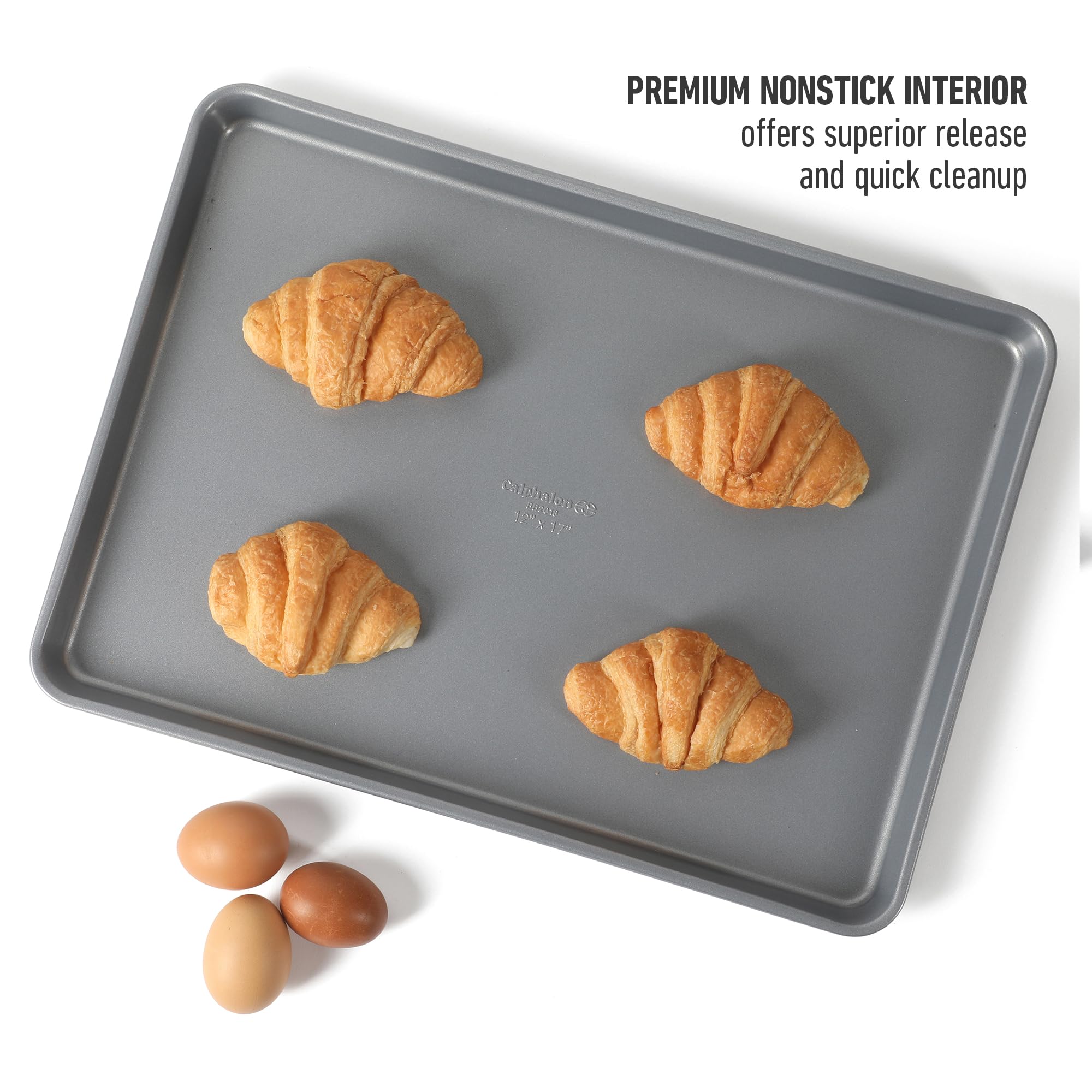 Calphalon cookie tray in oven illustrating even browning and heat distribution