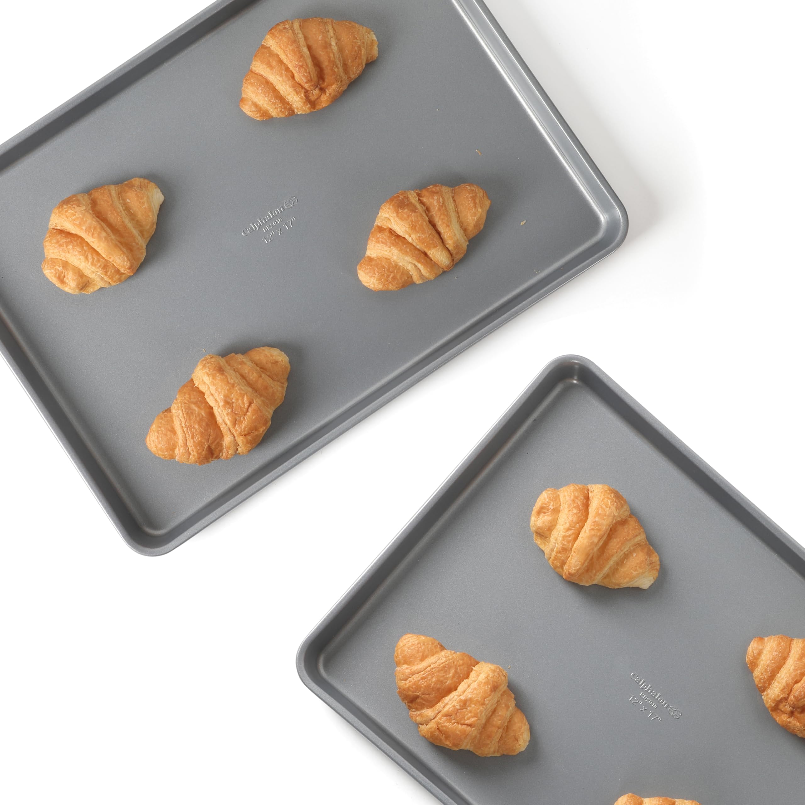 Calphalon front view of the two-pack cookie sheets showing durable design and value