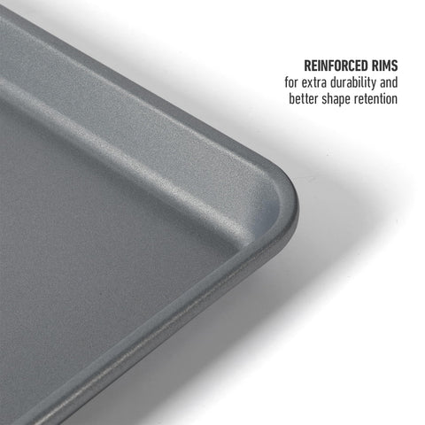 Calphalon sheet pan with roasted vegetables showing versatile sheet-pan meal use