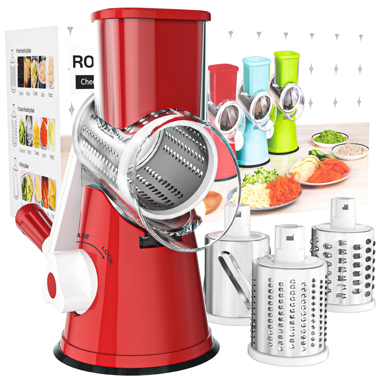 Cambom front view with handle showing compact red design and easy operation