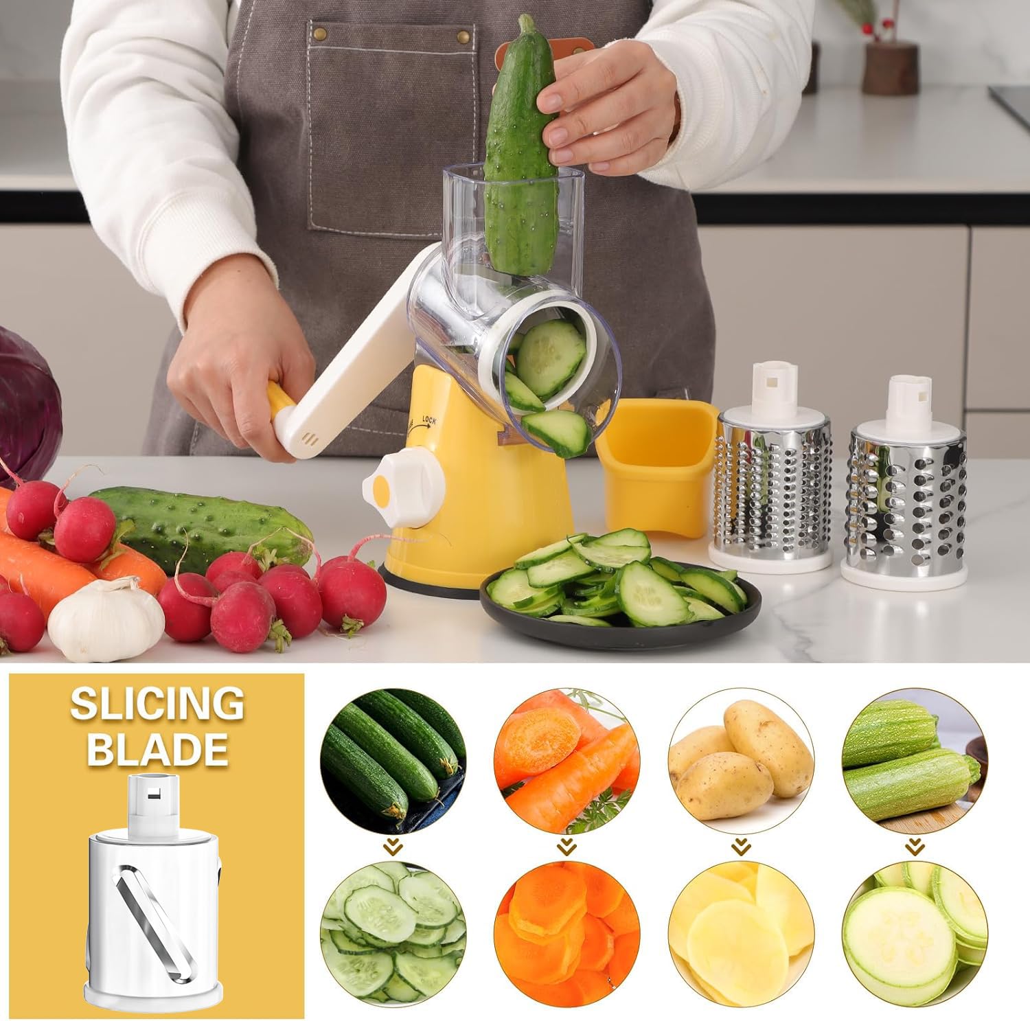 Cambom suction base detail securing grater to countertop for stability