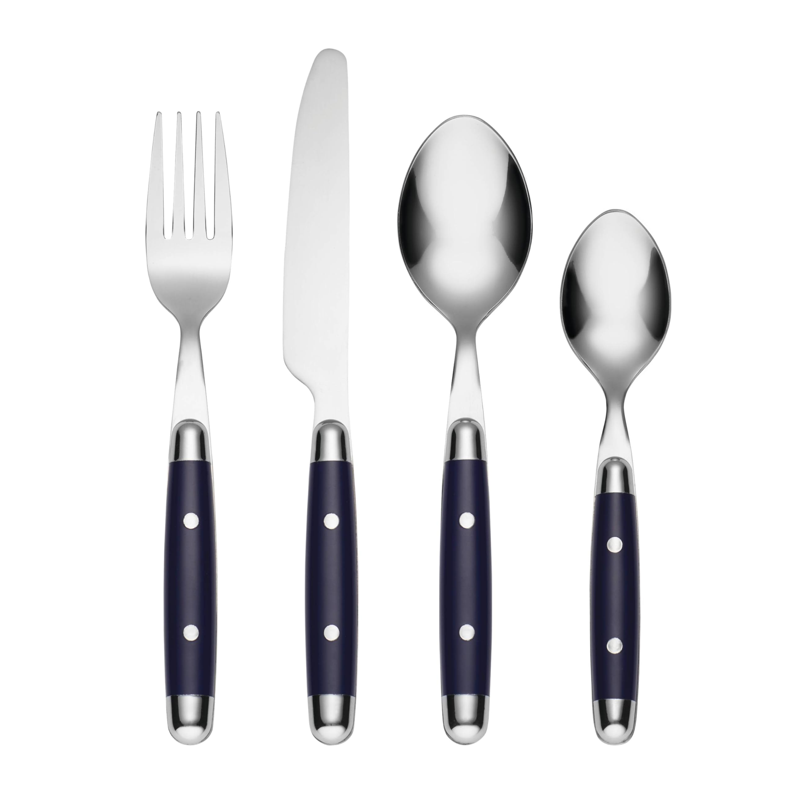Cambridge Jubilee Blue front view showing set and vibrant handles, adds cheerful style