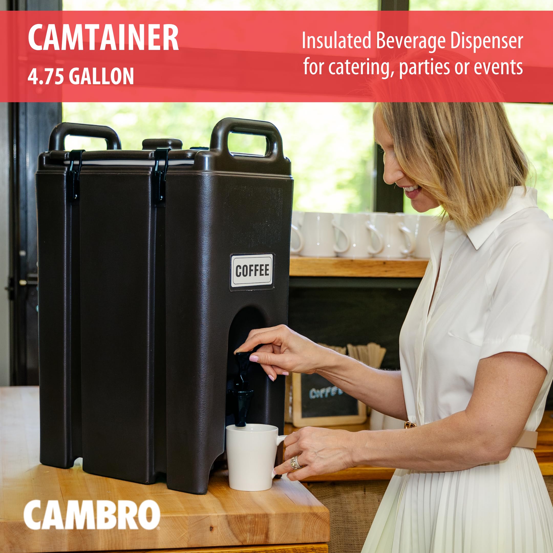 Cambro Camtainer recessed faucet delivering drip-free, controlled pouring benefit