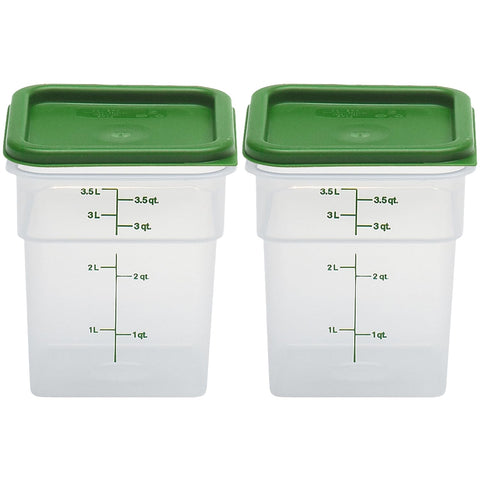 Cambro front view showing green lid and commercial-grade benefit
