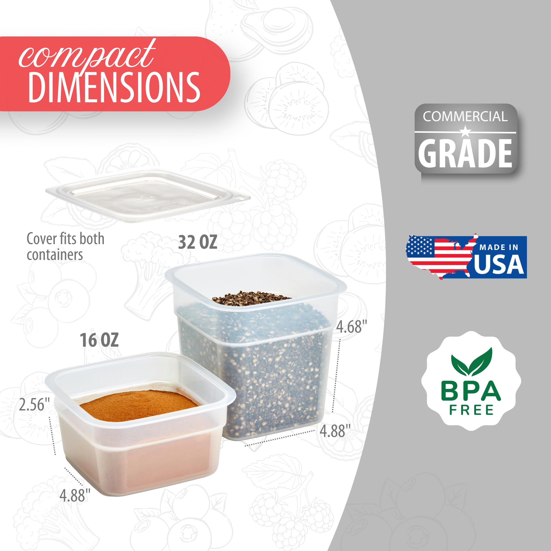 Cambro size comparison 16oz and 32oz showing portioning benefit