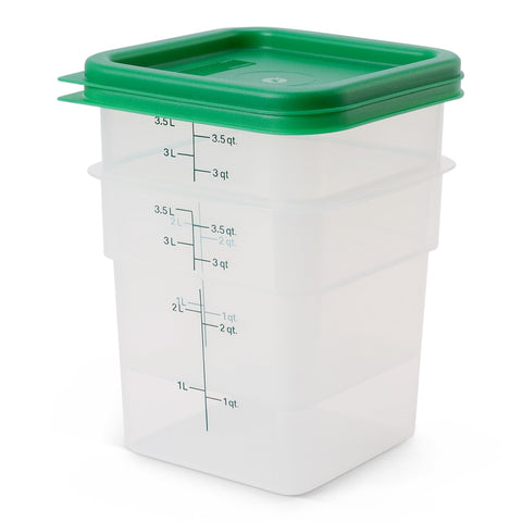 Cambro containers stacked in fridge demonstrating space-saving benefit