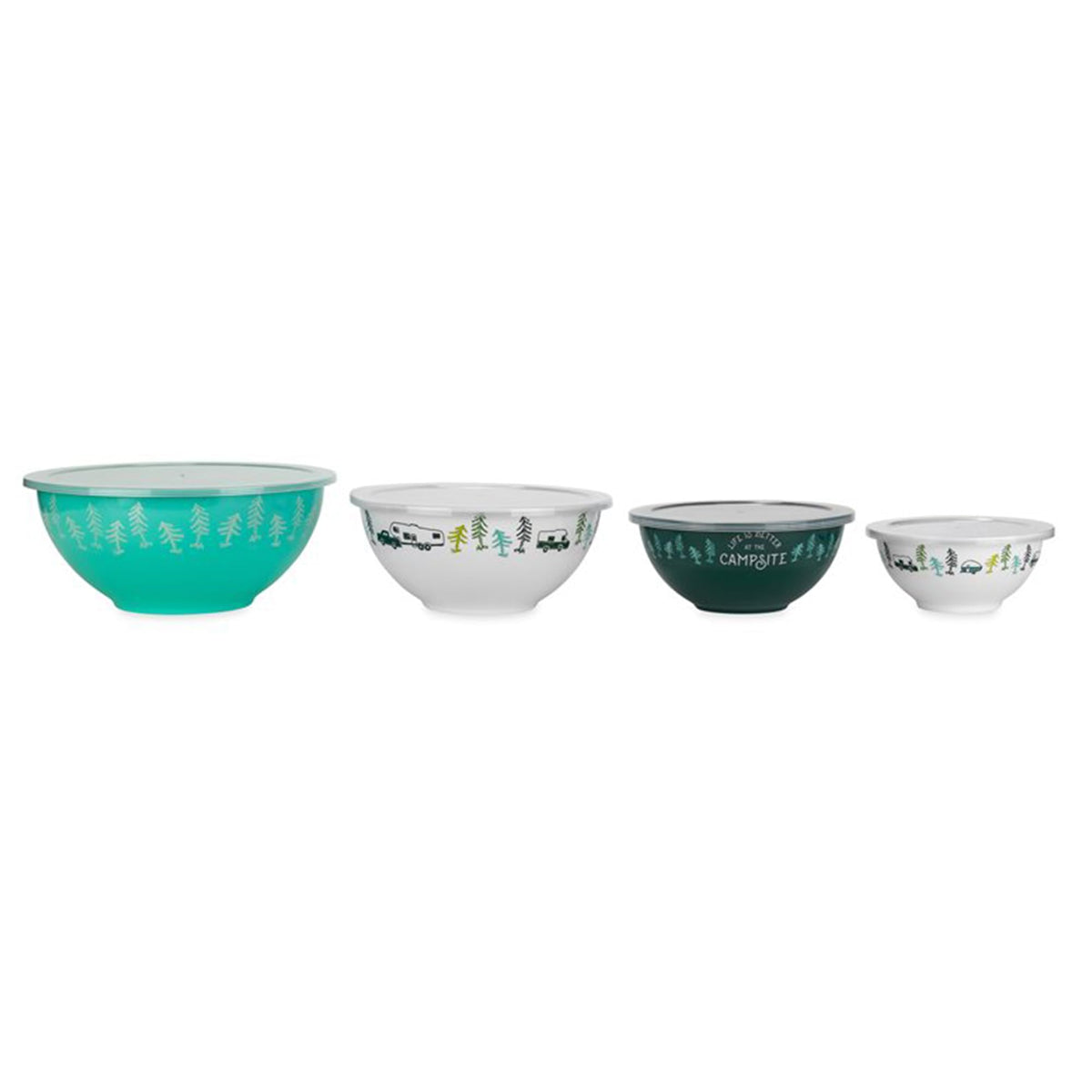Camco front view of multi-colored camping design bowls showing visual appeal and portability