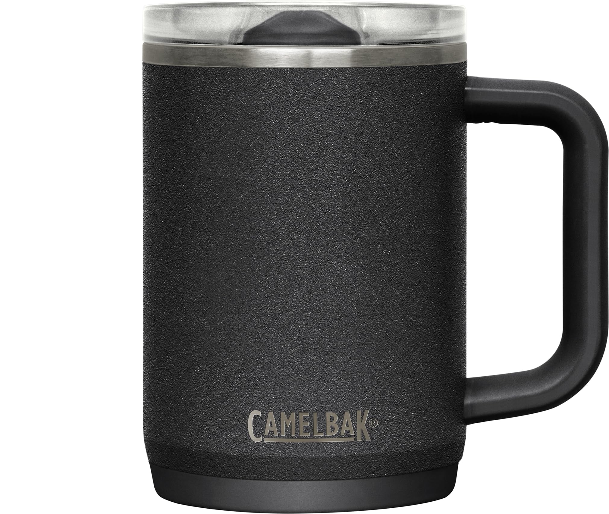 CamelBak Thrive mug front view showing compact profile and secure lid benefit